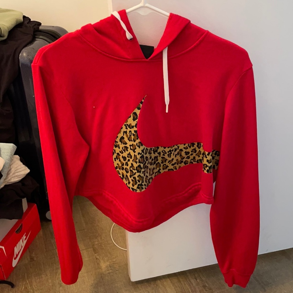 Red and cheetah Nike crop sweater